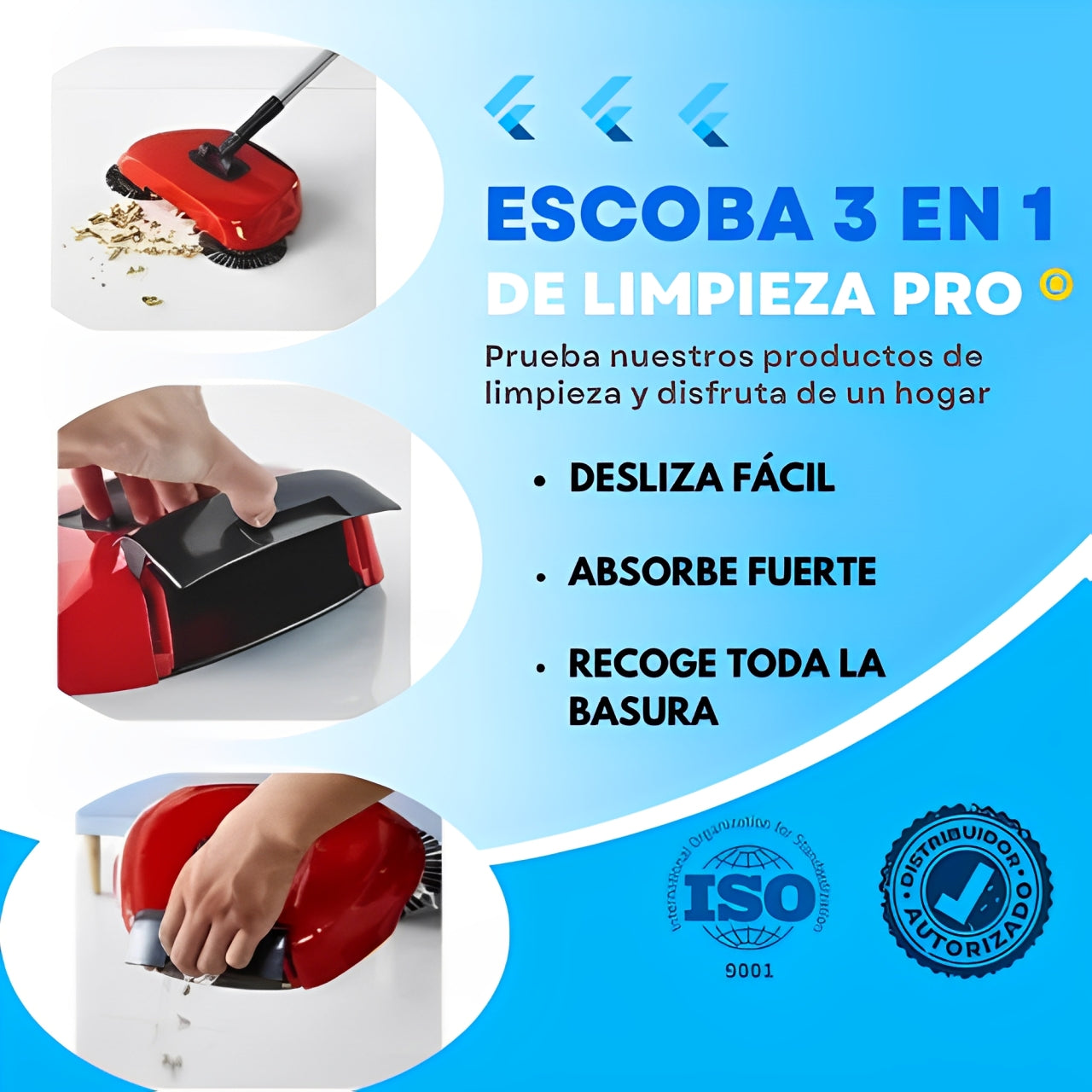 🧹 Escoba 3 en 1 Pro | Limpieza eficiente ✨